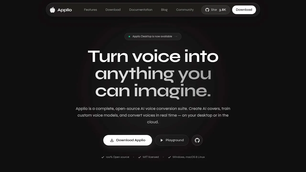 Screenshot of Applio website