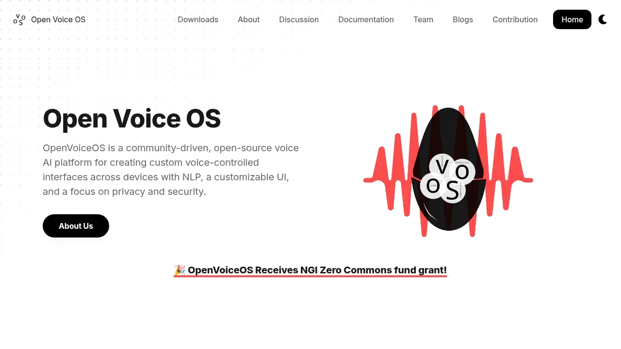 Screenshot of OpenVoiceOS website