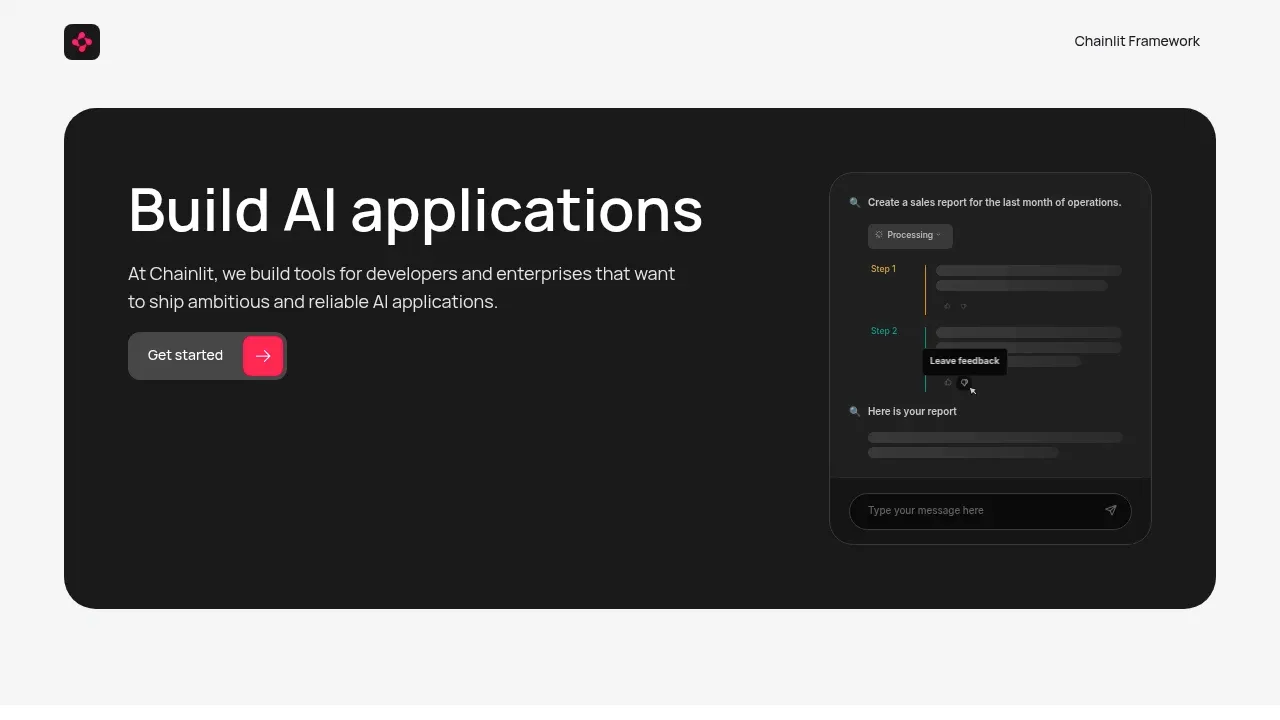 Screenshot of Chainlit website