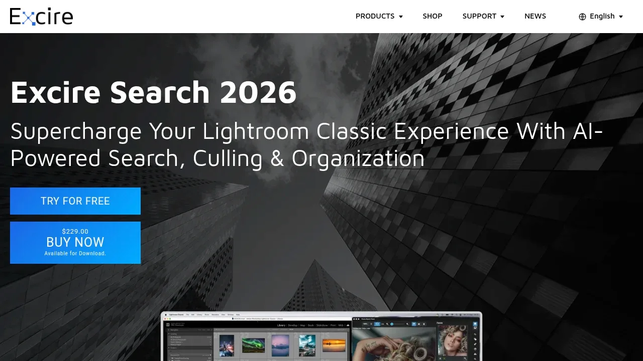 Screenshot of Excire Search website
