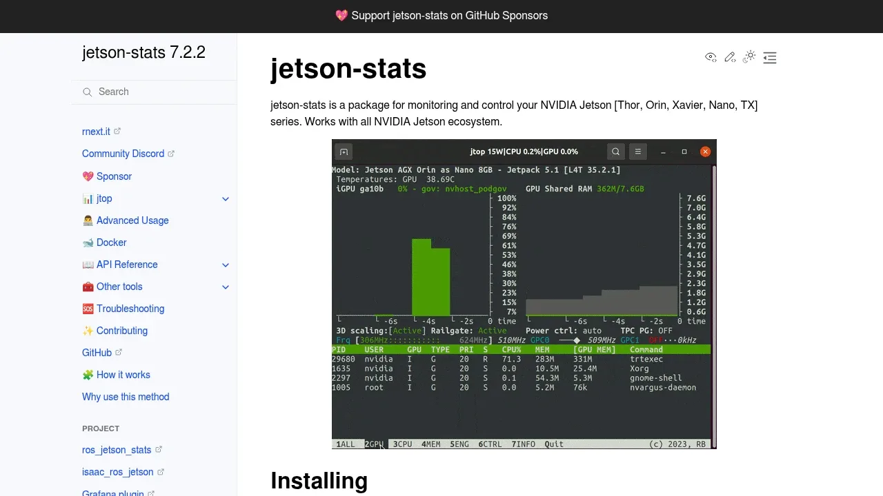 Screenshot of jetson-stats website