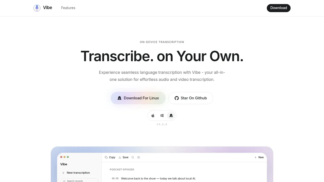 Screenshot of Vibe website
