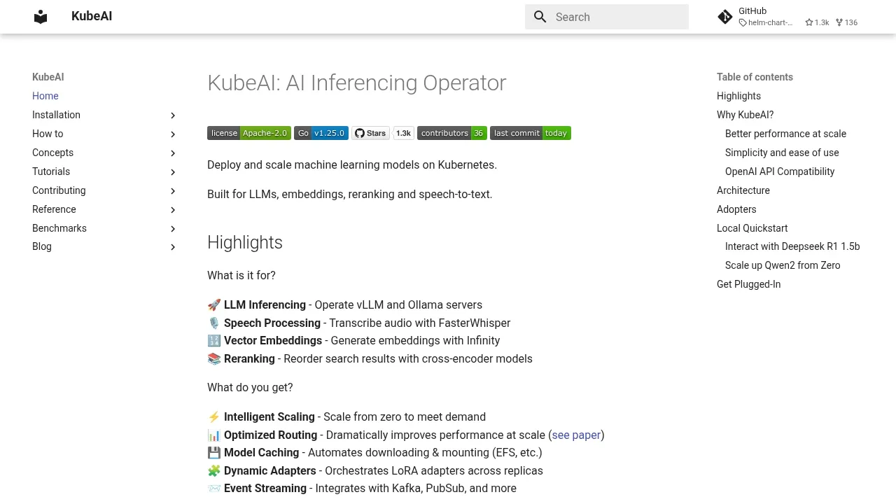 Screenshot of KubeAI website