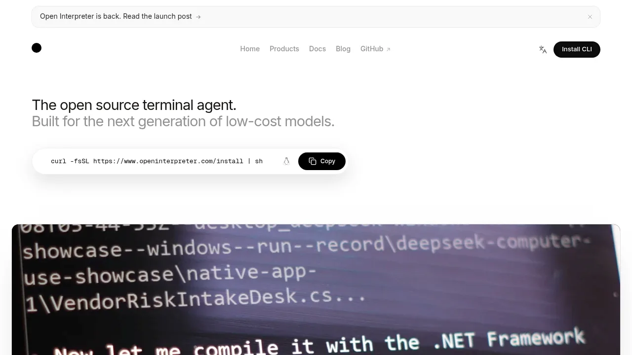 Screenshot of Open Interpreter website