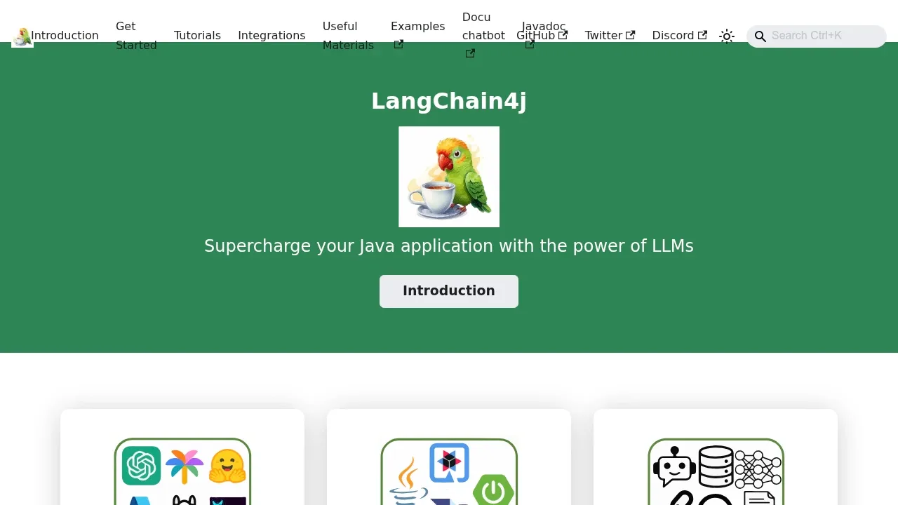 Screenshot of LangChain4j website