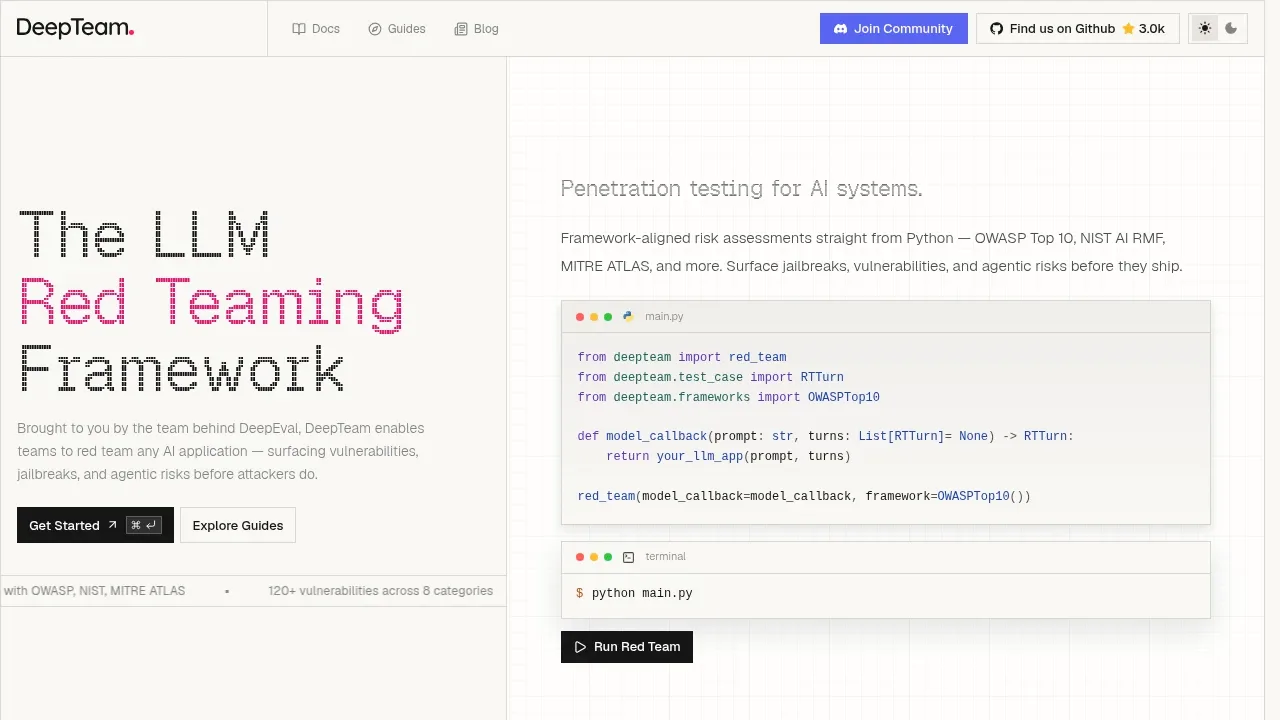 Screenshot of DeepTeam website