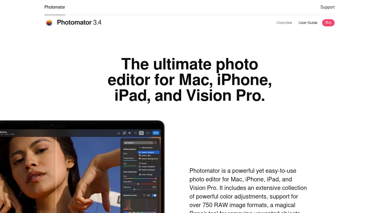 Screenshot of Photomator website