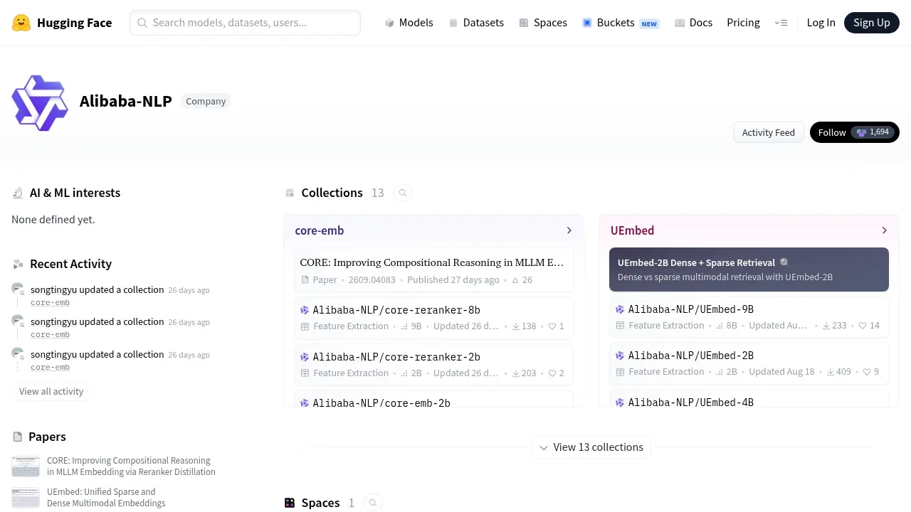 Screenshot of GTE Embeddings website