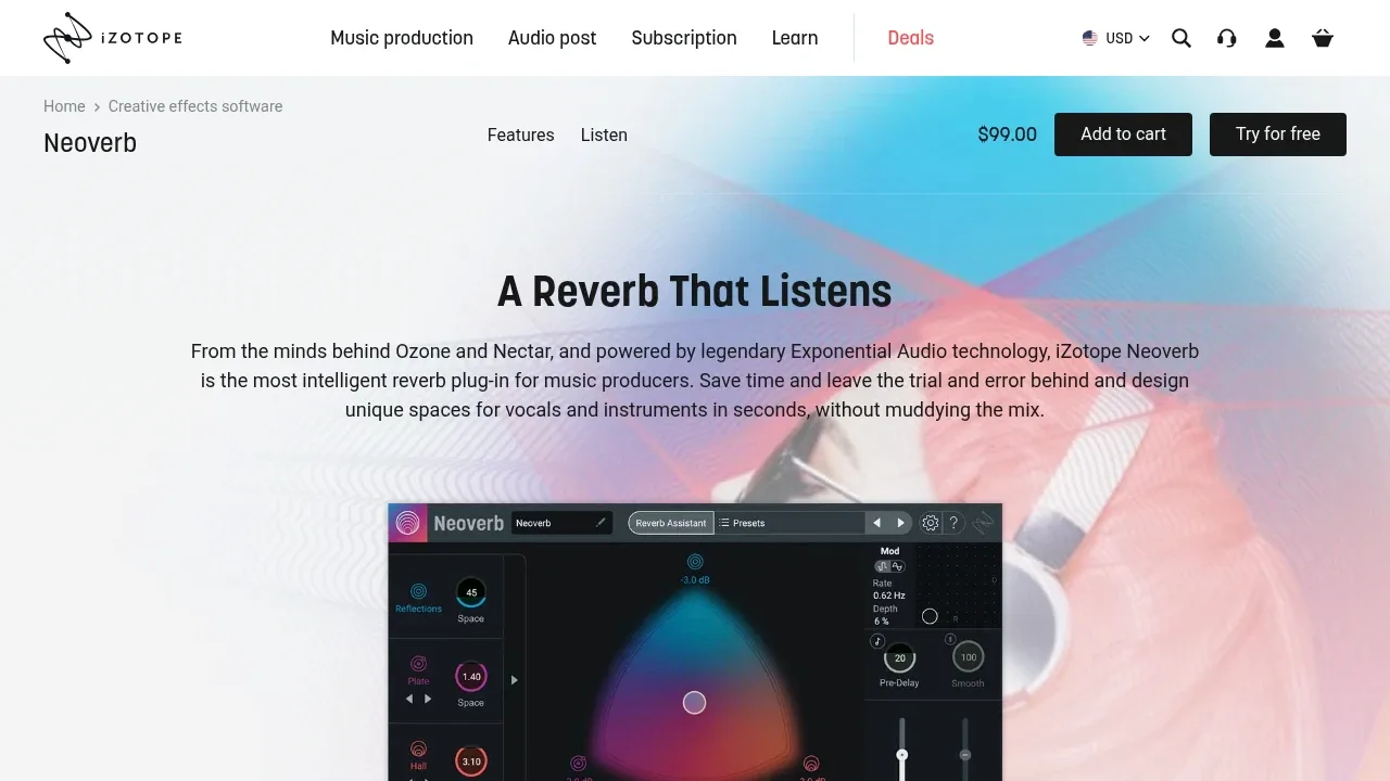 Screenshot of iZotope Neoverb website