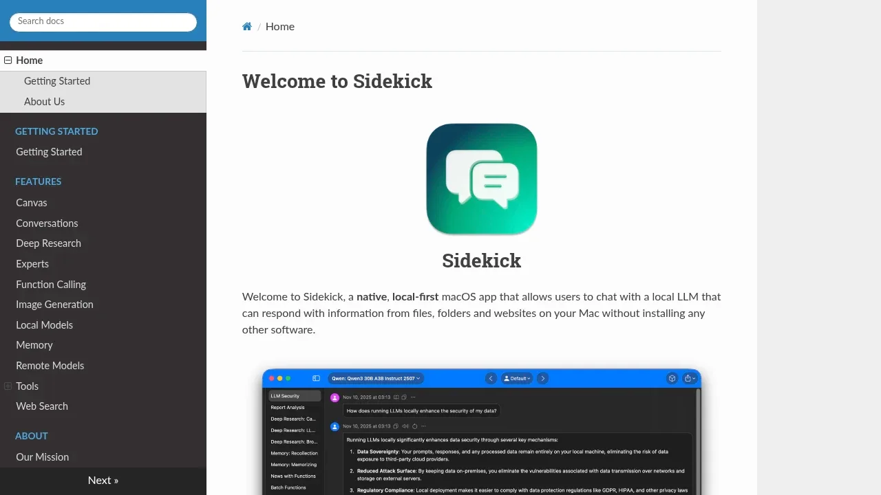 Screenshot of Sidekick website