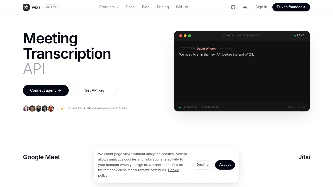 Screenshot of Vexa website