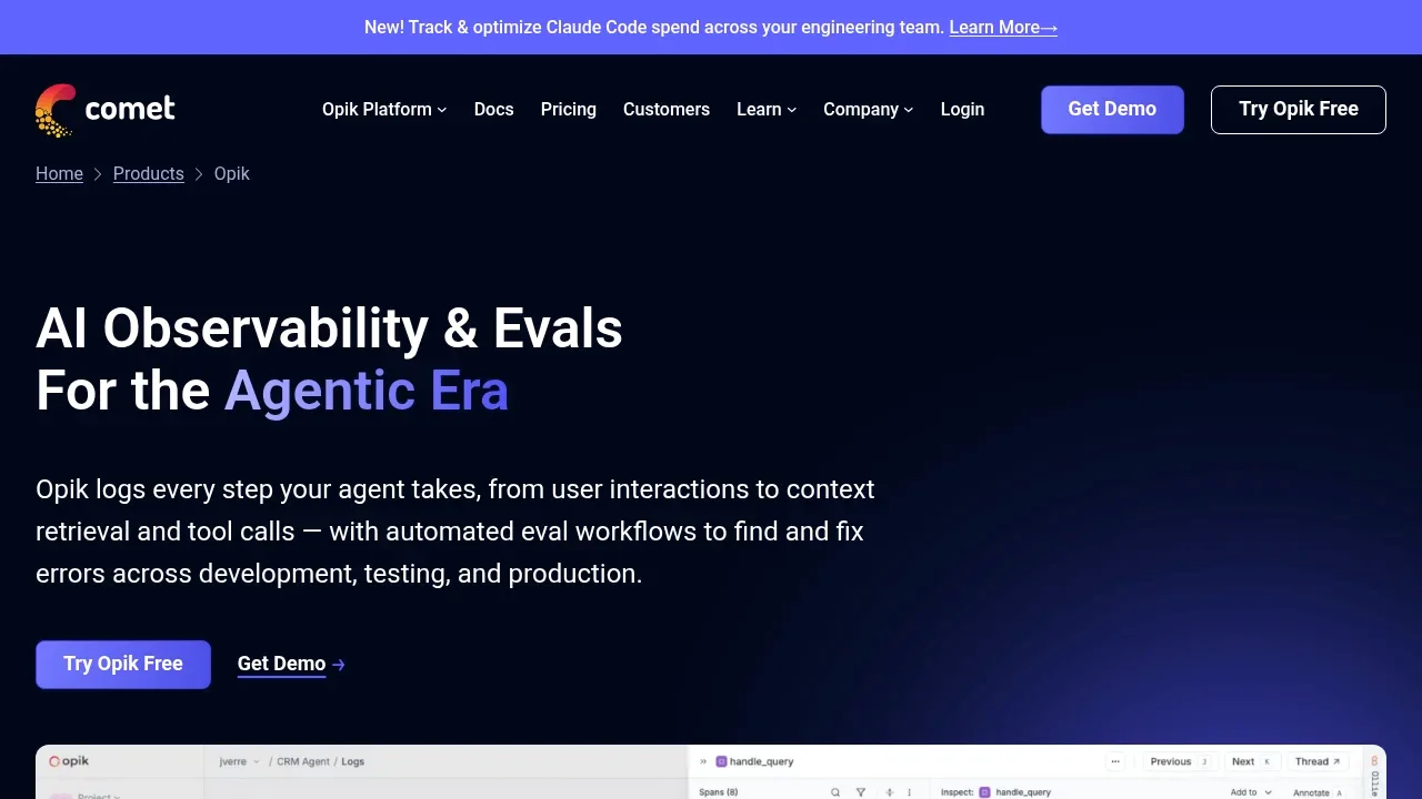 Screenshot of Opik website