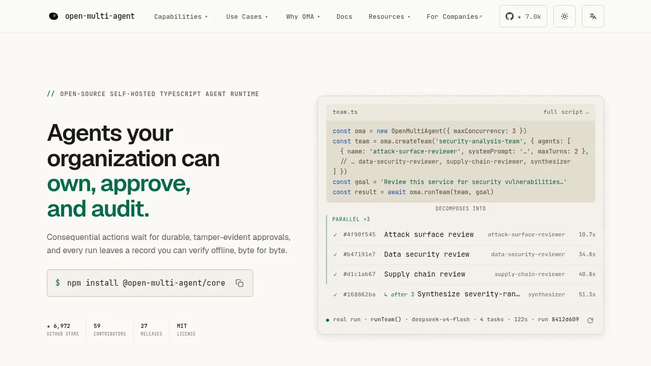 Screenshot of Open Multi Agent website