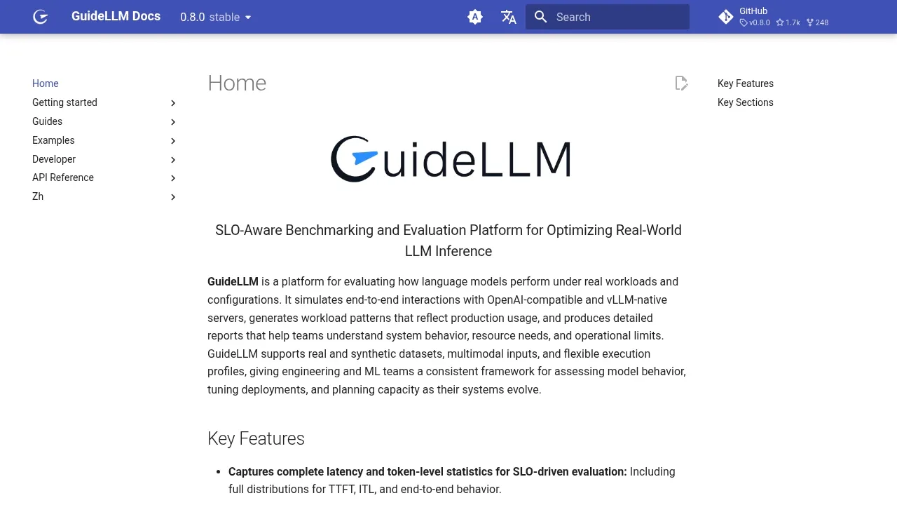 Screenshot of GuideLLM website