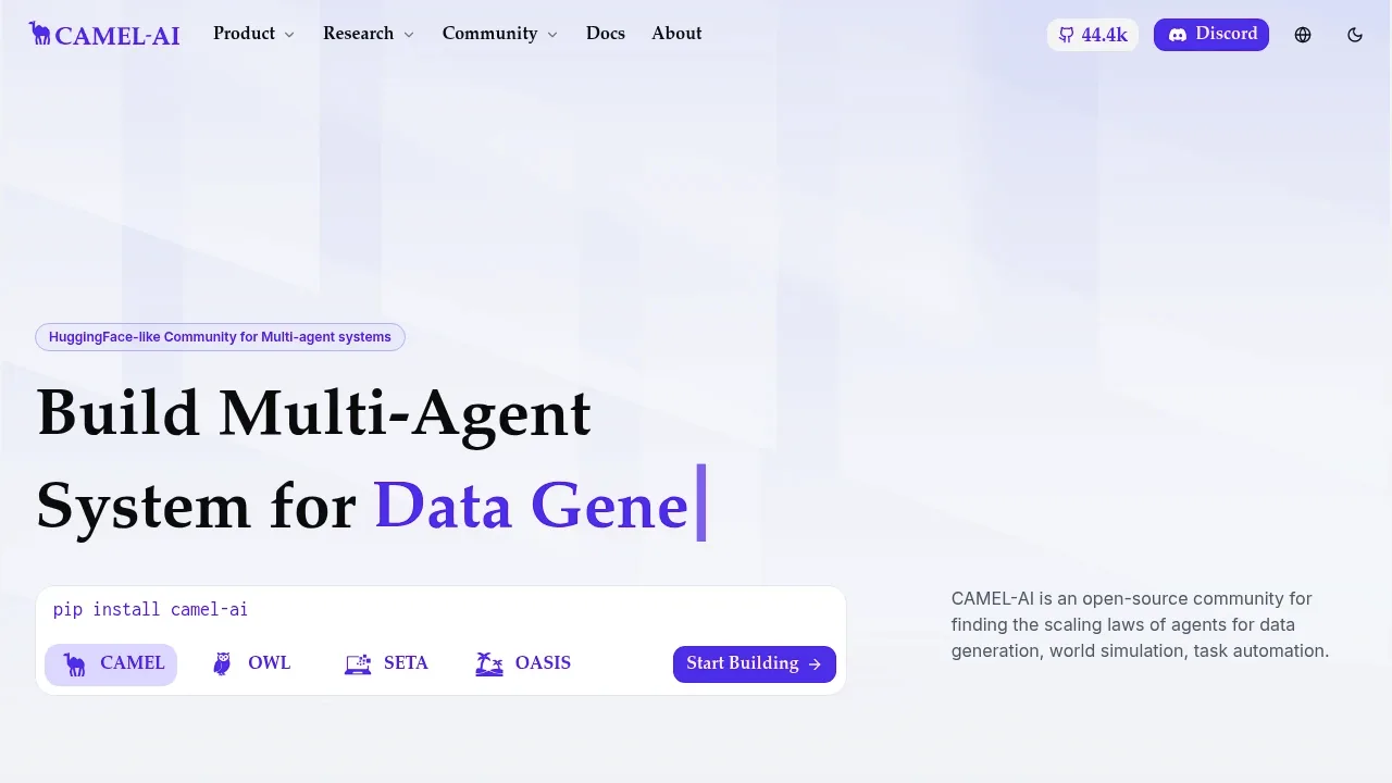 Screenshot of CAMEL website
