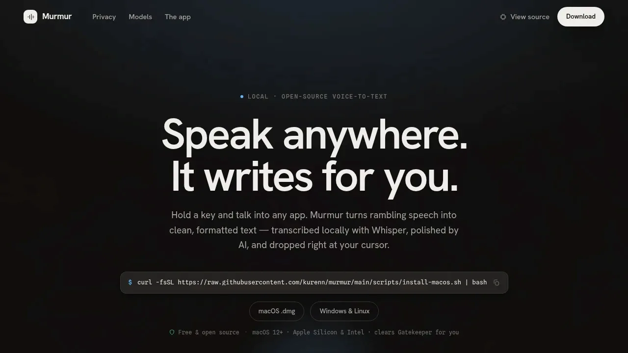 Screenshot of Murmur website