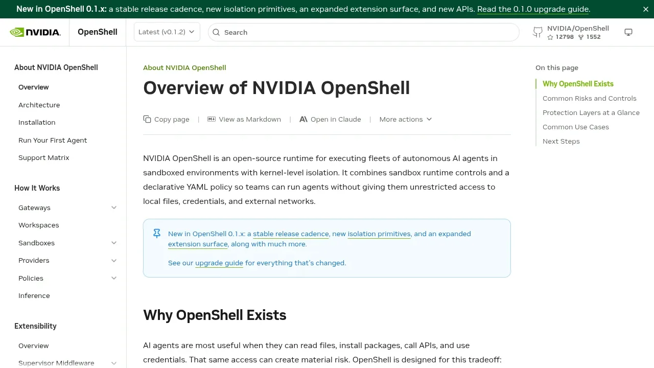 Screenshot of OpenShell website