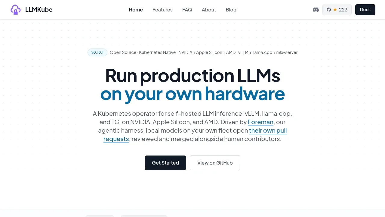 Screenshot of LLMKube website