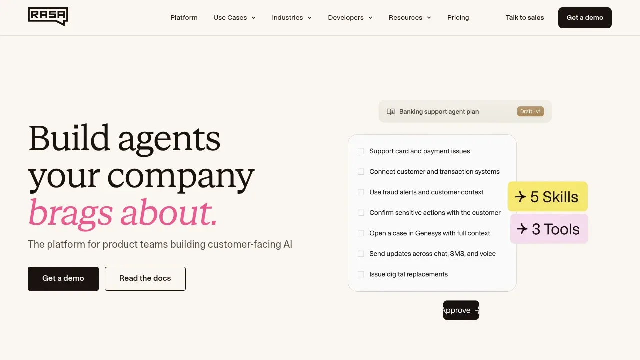 Screenshot of Rasa website