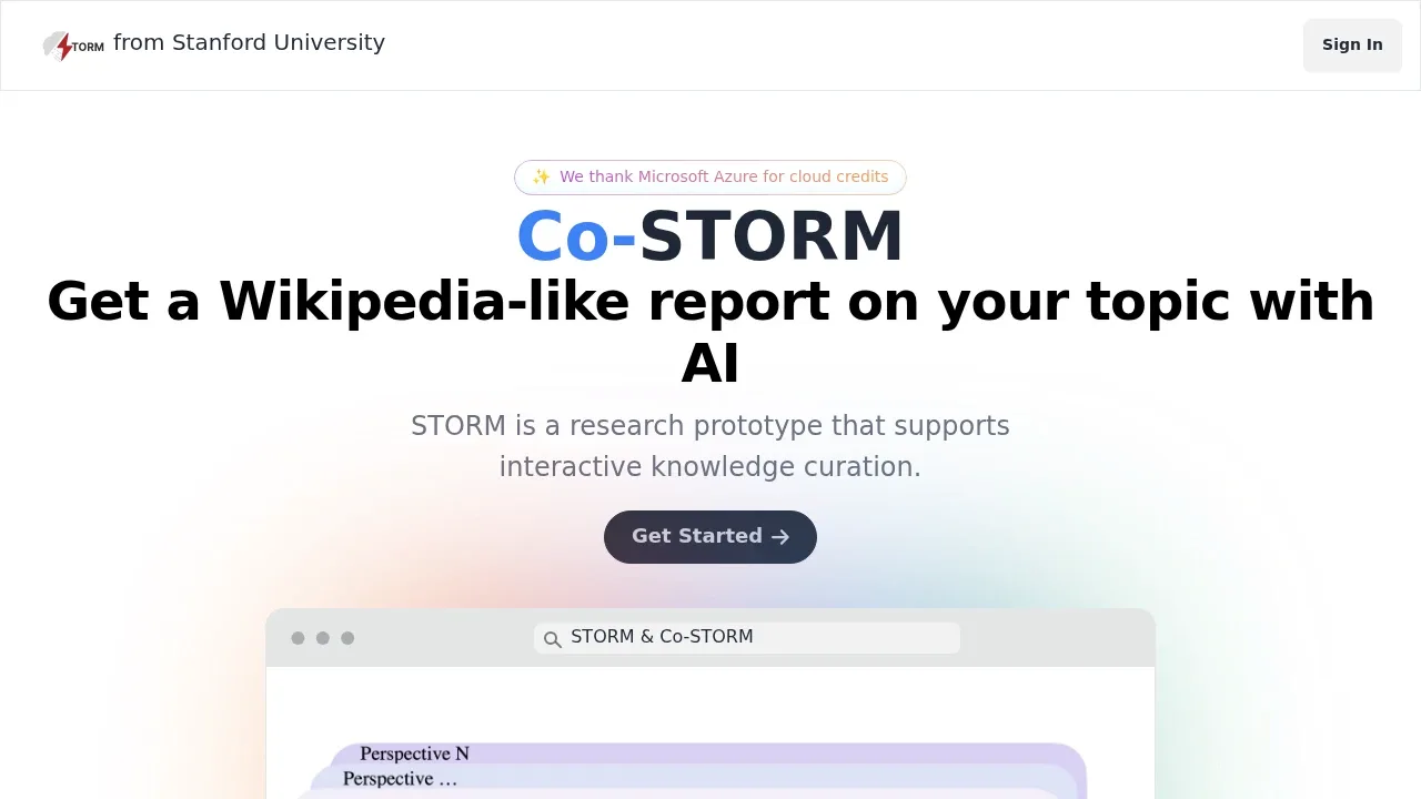 Screenshot of STORM website