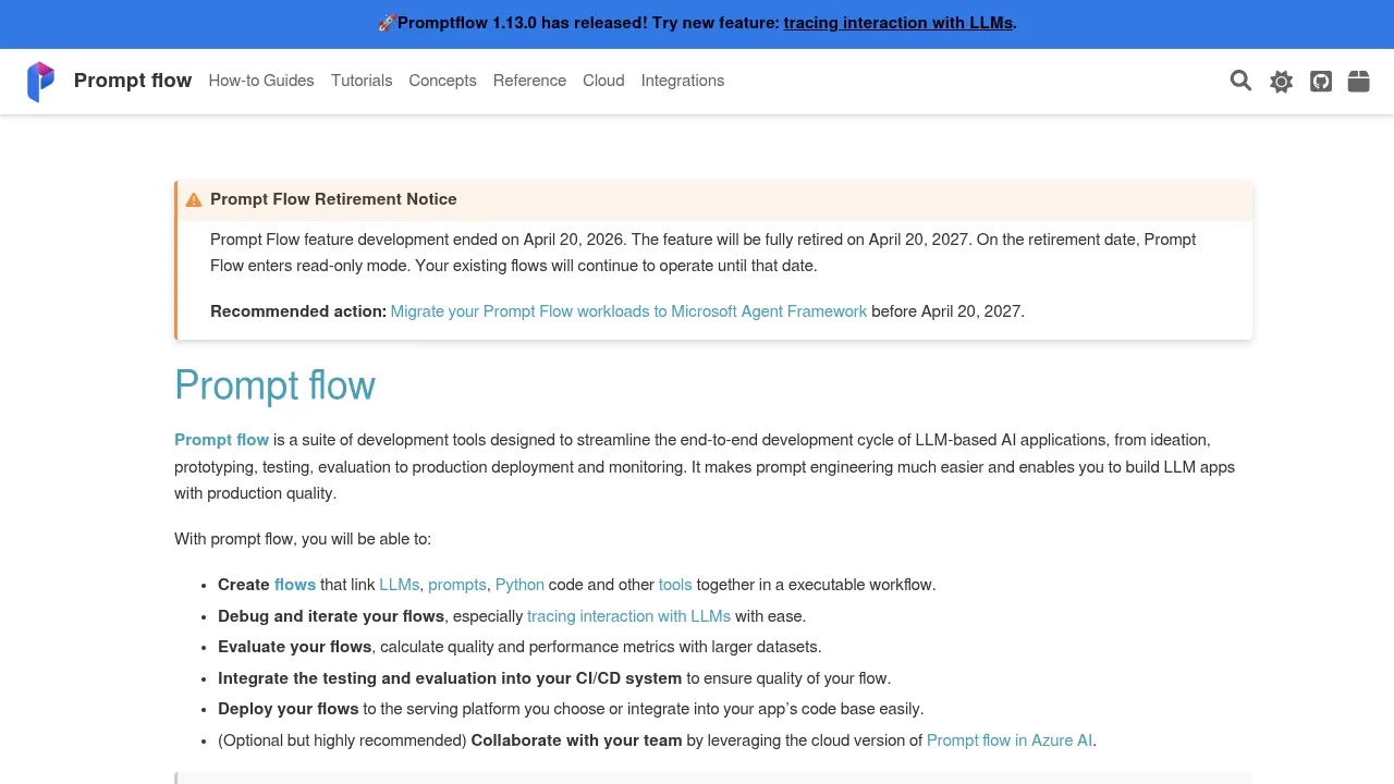 Screenshot of Prompt flow website