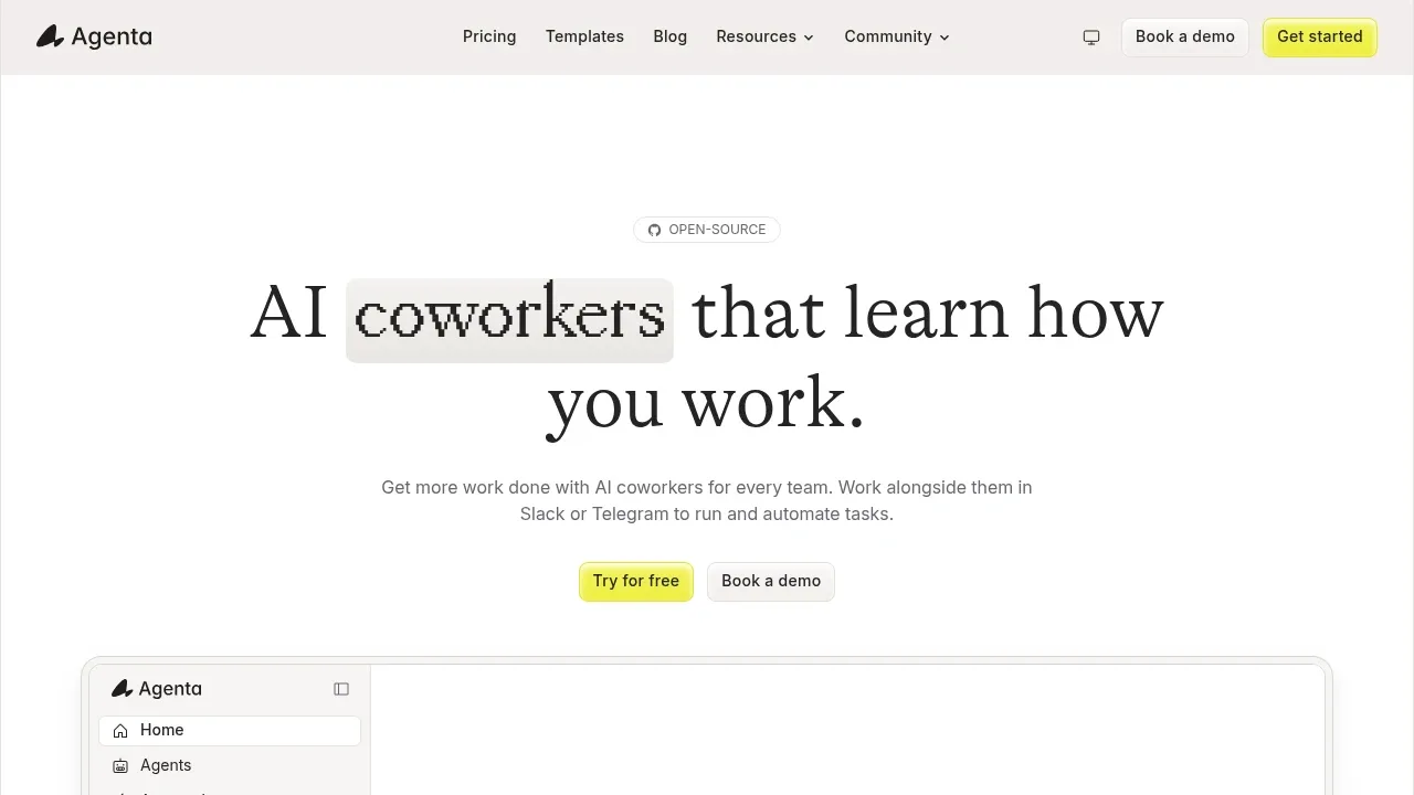 Screenshot of Agenta website