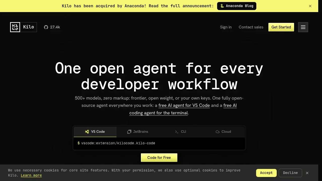 Screenshot of Kilo Code website