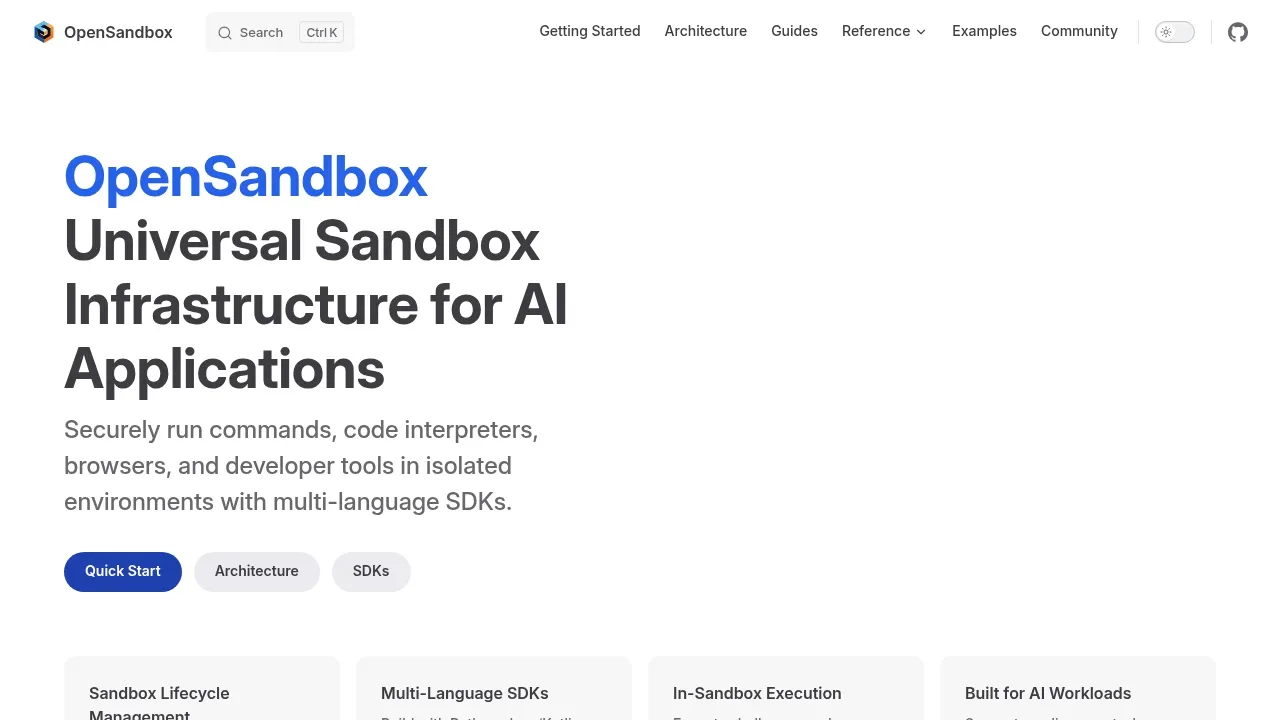 Screenshot of OpenSandbox website