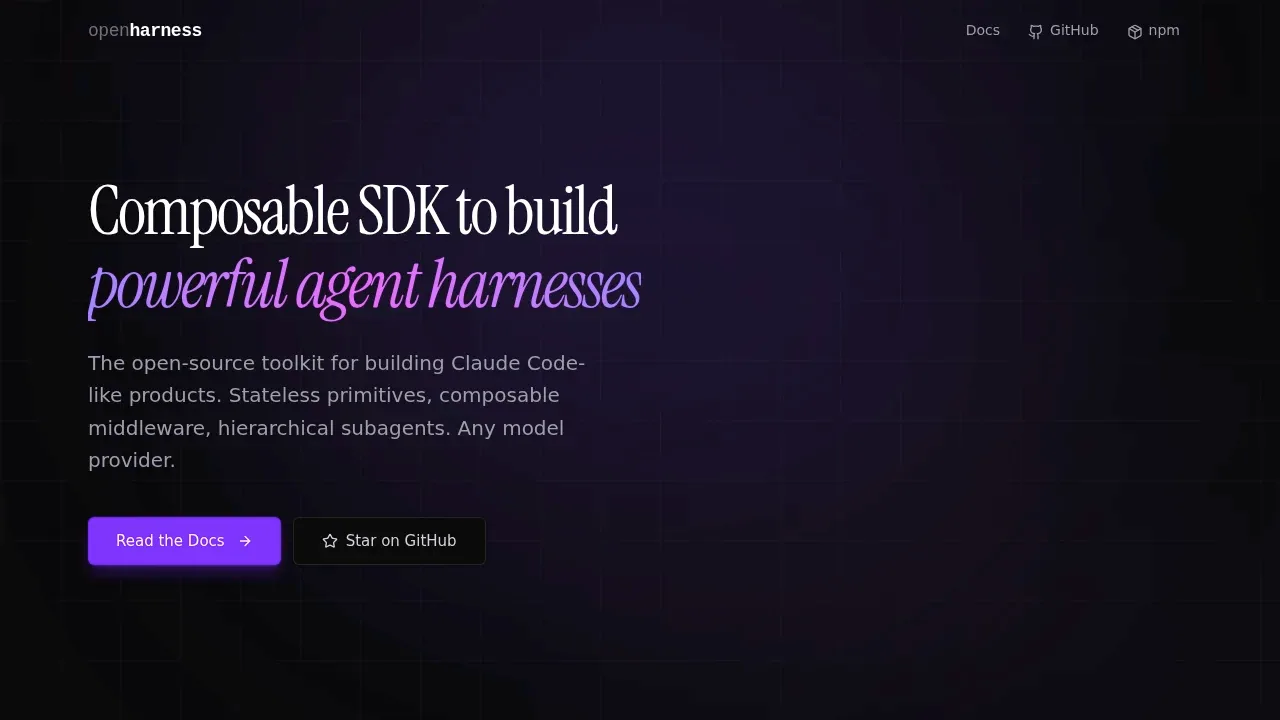Screenshot of OpenHarness SDK website