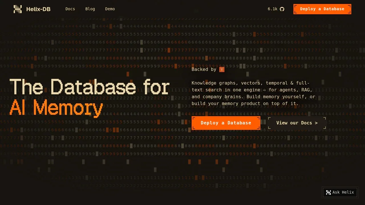 Screenshot of HelixDB website