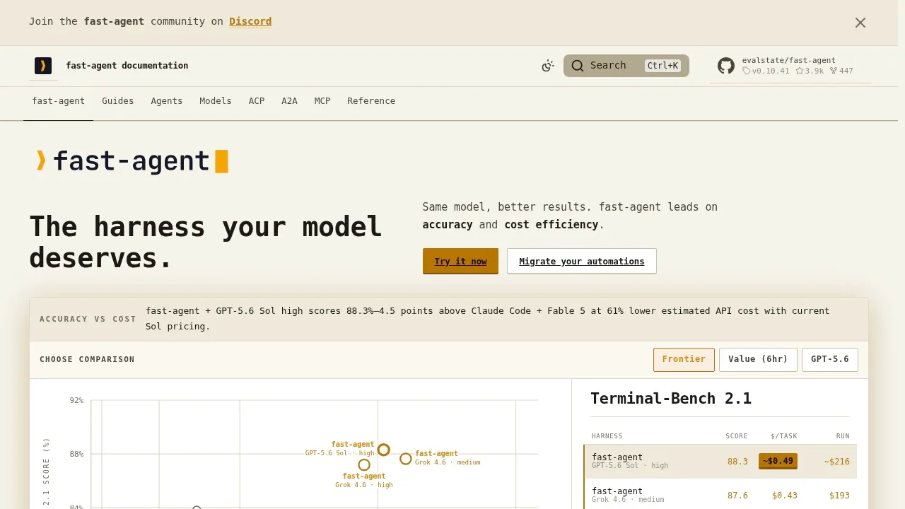 Screenshot of Fast Agent website