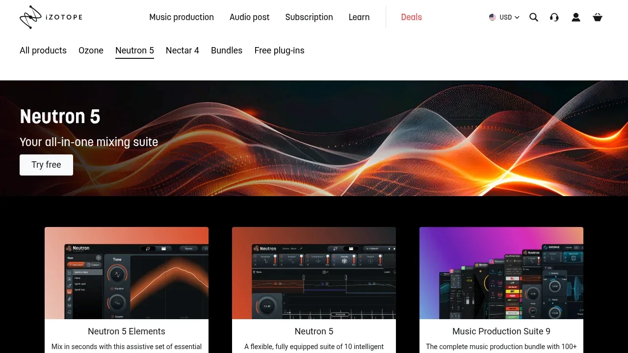 Screenshot of iZotope Neutron website