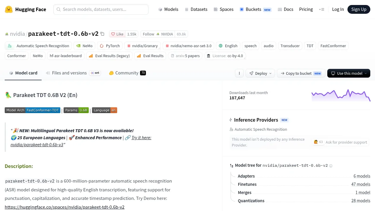 Screenshot of Parakeet website