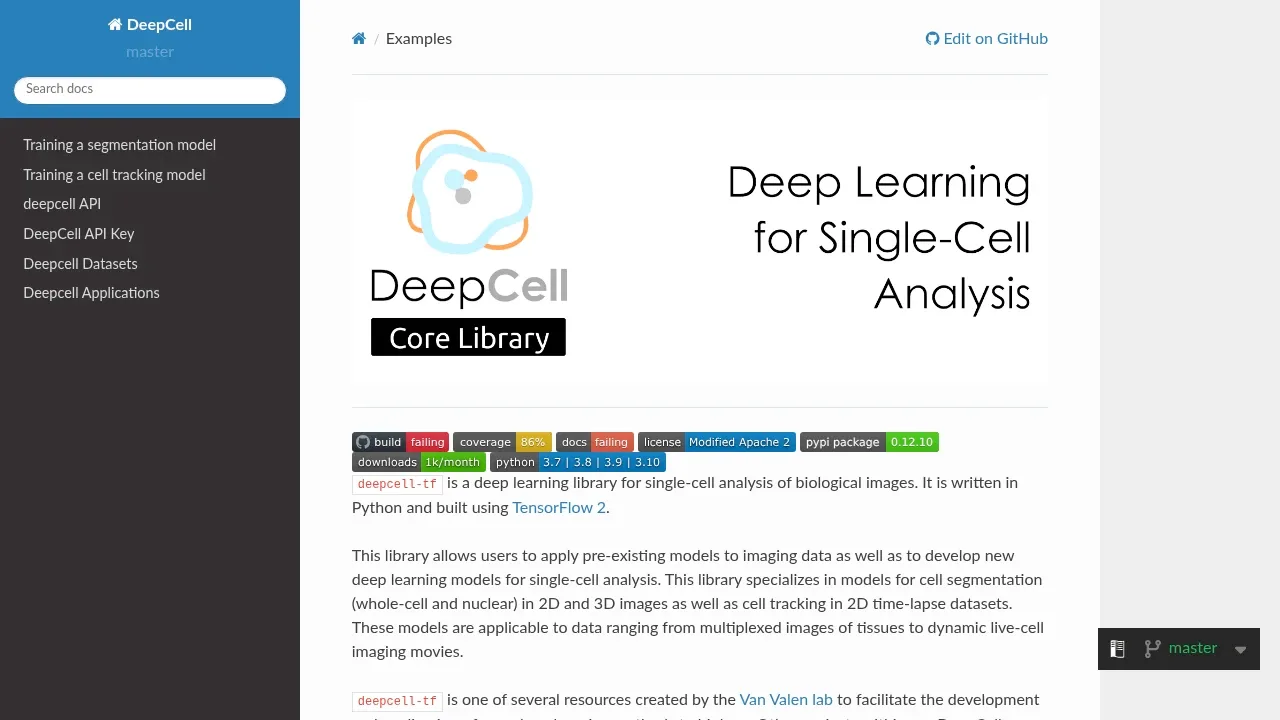Screenshot of DeepCell website