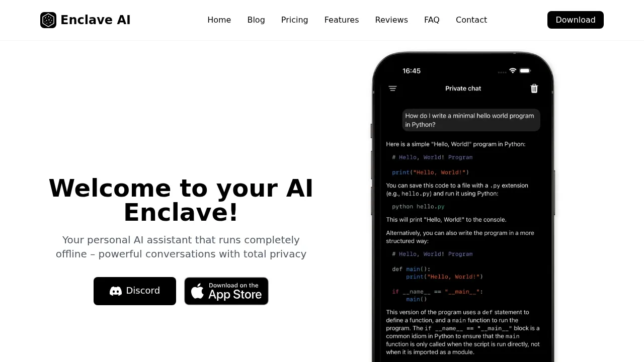 Screenshot of Enclave AI website