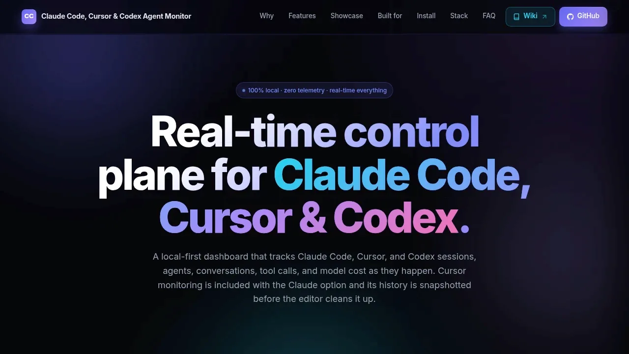 Screenshot of Claude Code Agent Monitor website