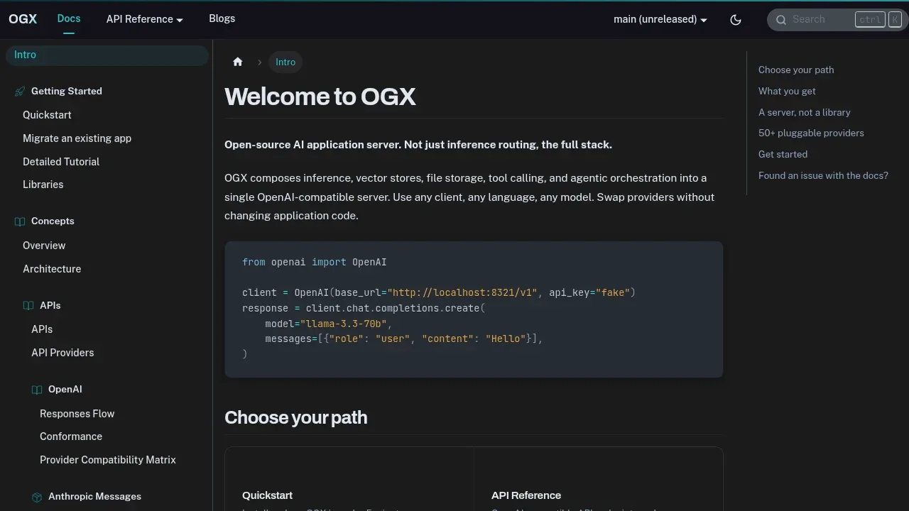 Screenshot of OGX (formerly Llama Stack) website