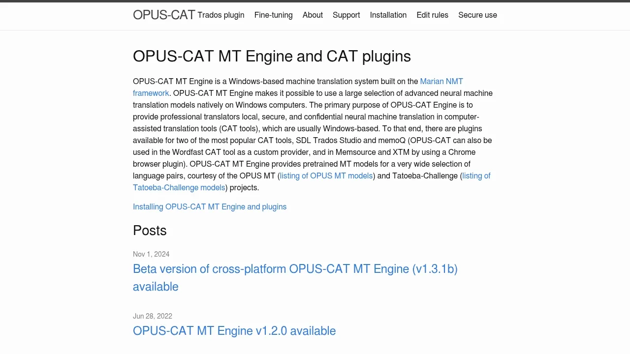 Screenshot of OPUS-CAT website
