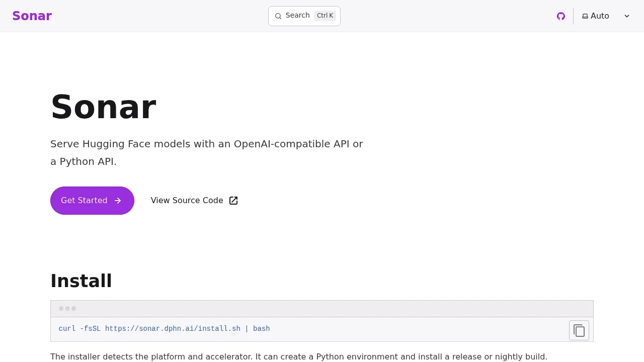 Screenshot of Sonar (formerly Aphrodite Engine) website