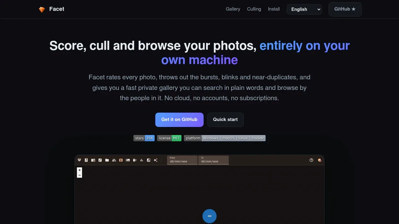 Screenshot of Facet website