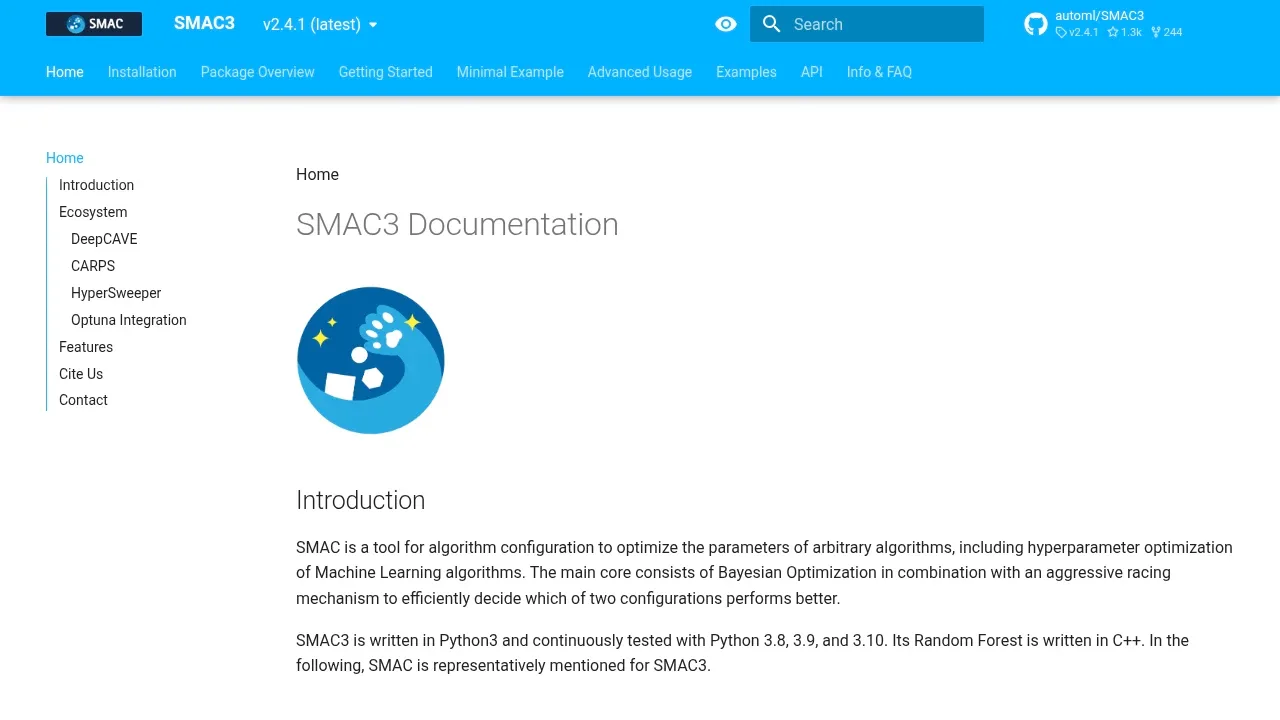 Screenshot of SMAC3 website
