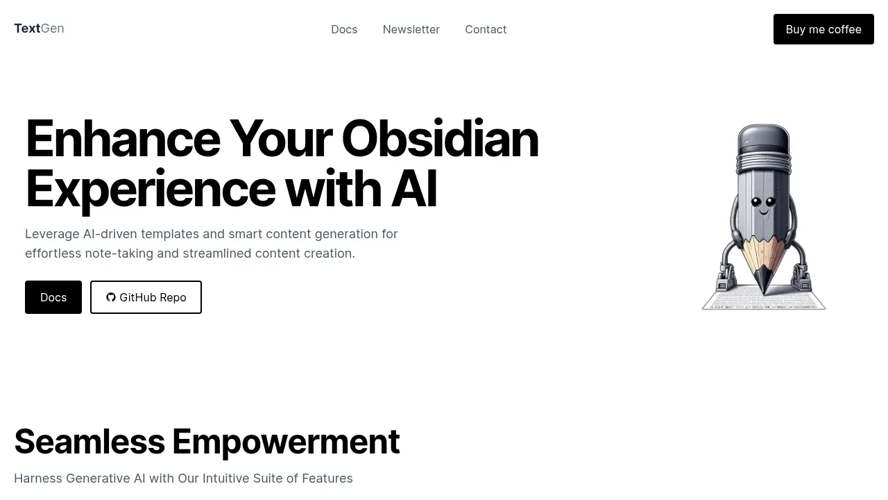 Screenshot of Text Generator (Obsidian) website