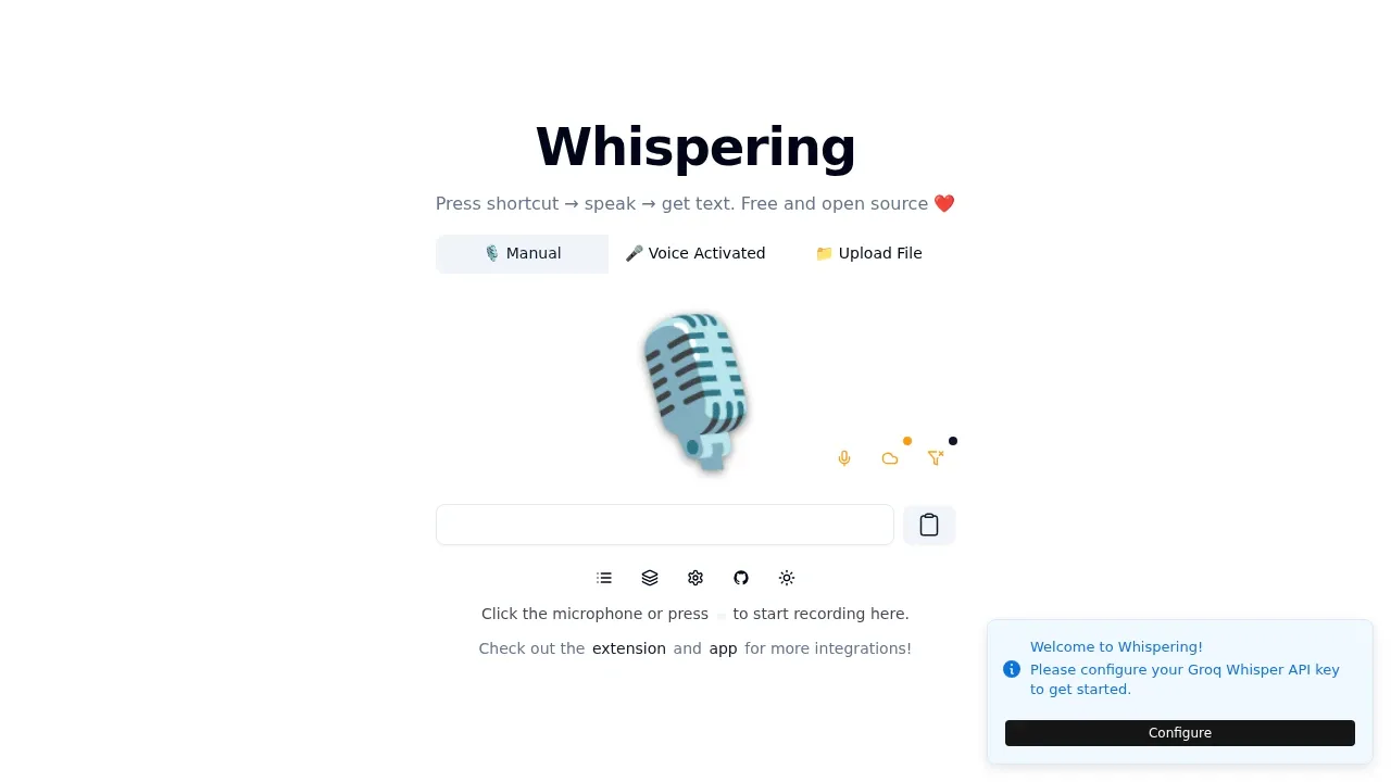 Screenshot of Whispering website