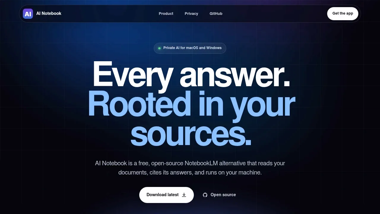 Screenshot of AI Notebook website