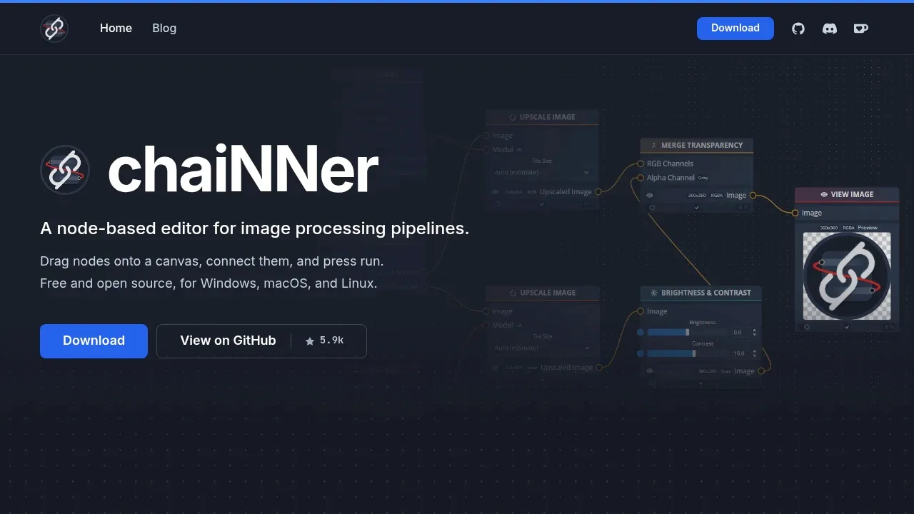 Screenshot of chaiNNer website