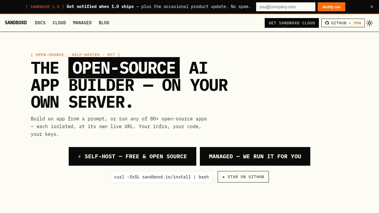 Screenshot of sandboxd website