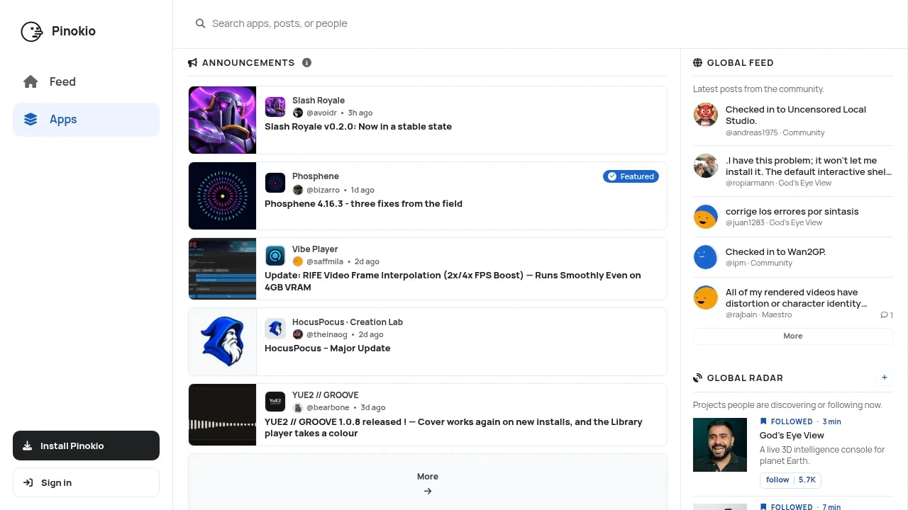 Screenshot of Pinokio website