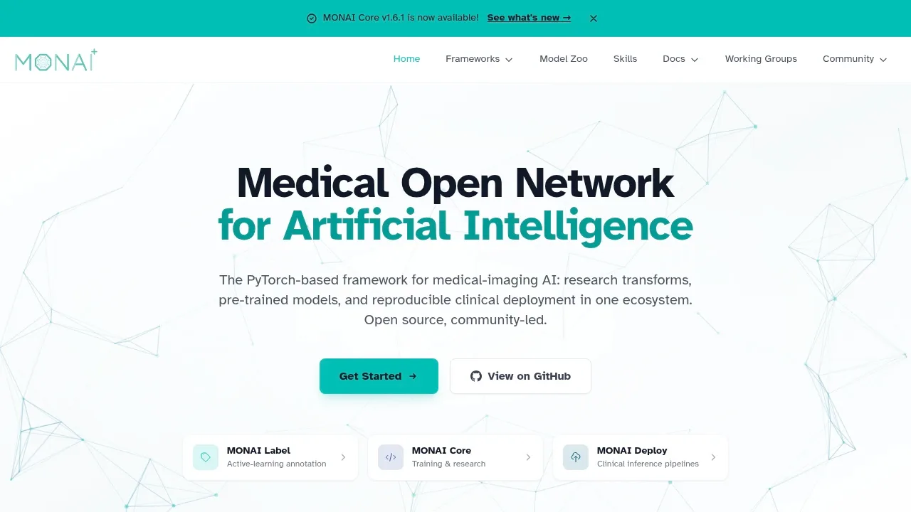 Screenshot of MONAI website