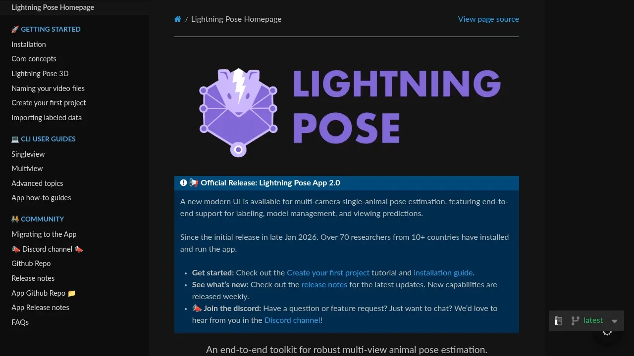 Screenshot of Lightning Pose website