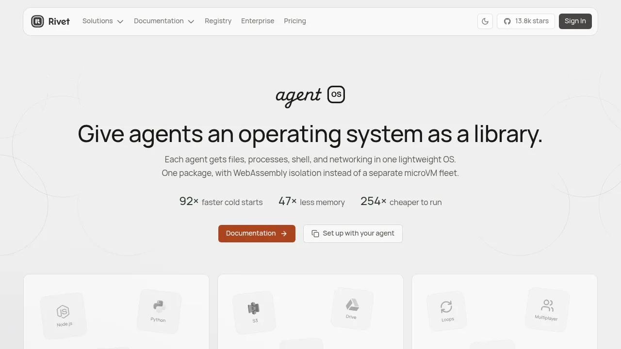 Screenshot of Rivet AgentOS website